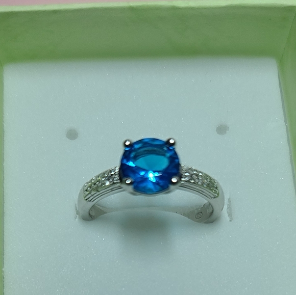 Jewelry - Treated Blue Topaz and White Sapphire 925 Silver Ring